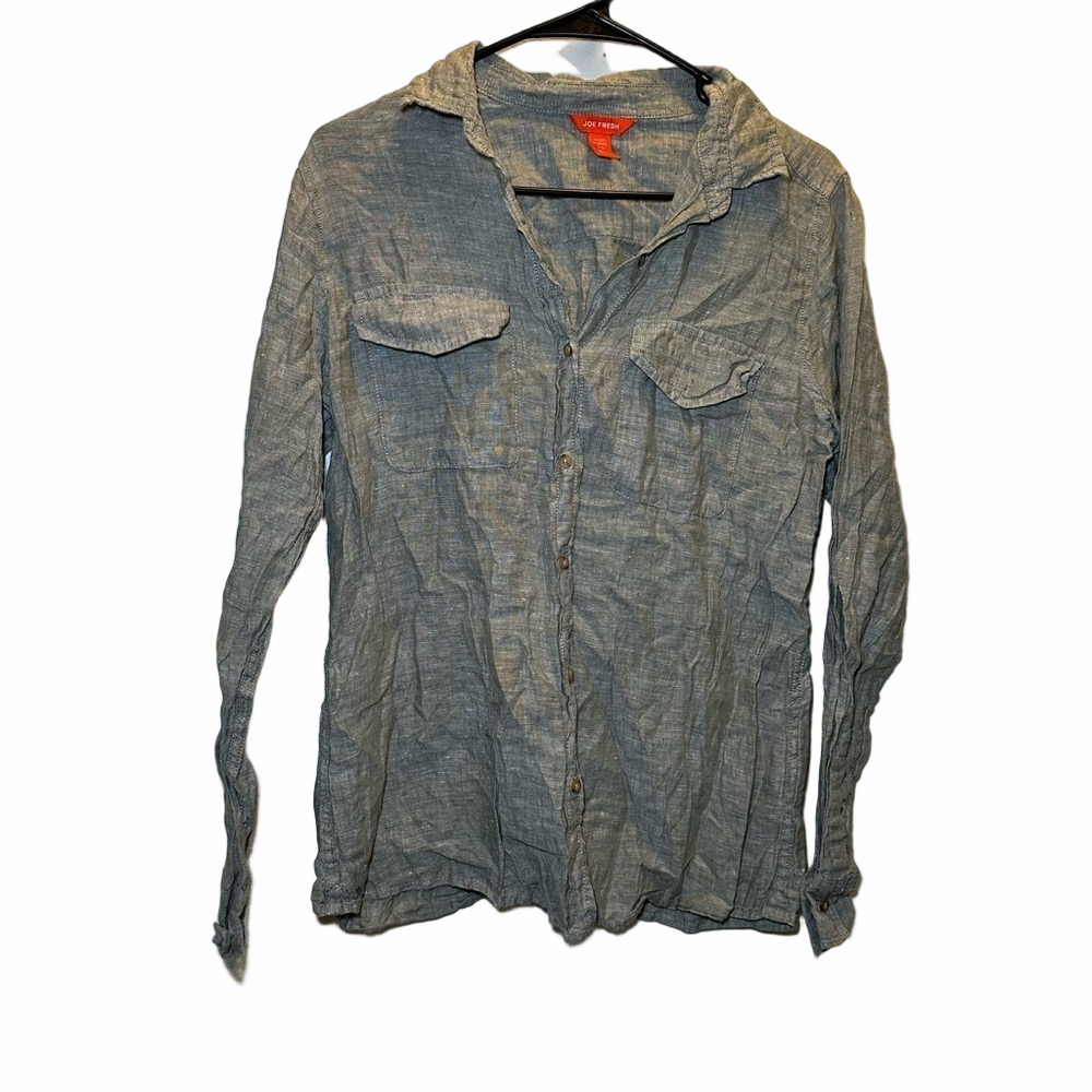 Joe Fresh Gray Button Down Blouse Size Small